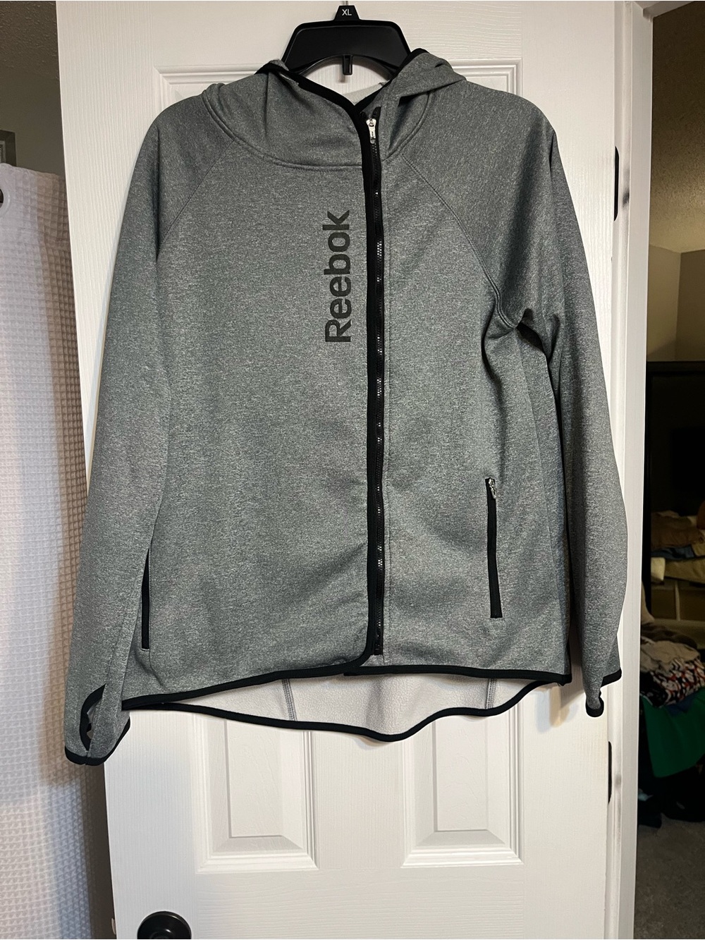 Reebok Gray Full-Zip Hooded Utility Jacket with Black Trim